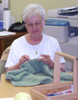 Sewing Circle:  Laura crocheting